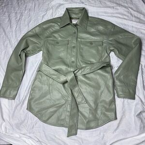 Aritzia Babaton Sage Green Ava Jacket Belted Vegan Leather Shacket Size XS